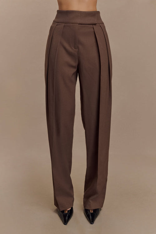 Penelope Pleated High Waisted Pants - Chocolate