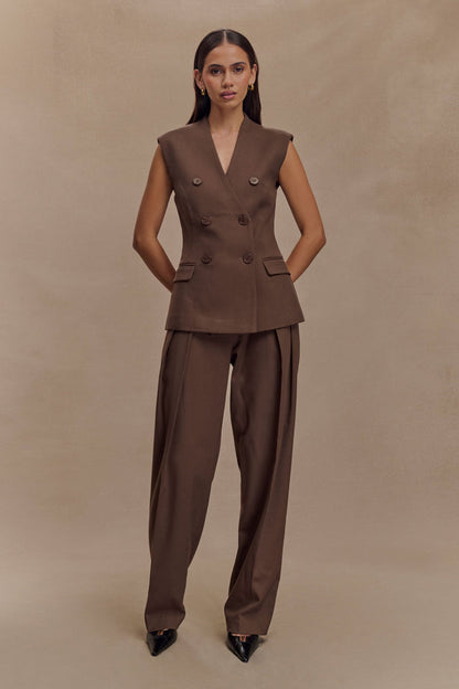 Penelope Pleated High Waisted Pants - Chocolate