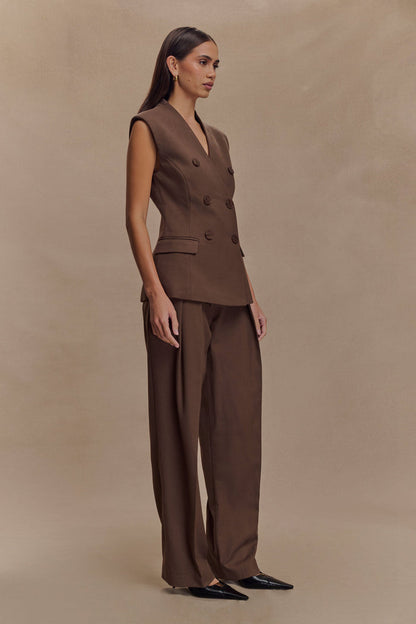 Penelope Pleated High Waisted Pants - Chocolate