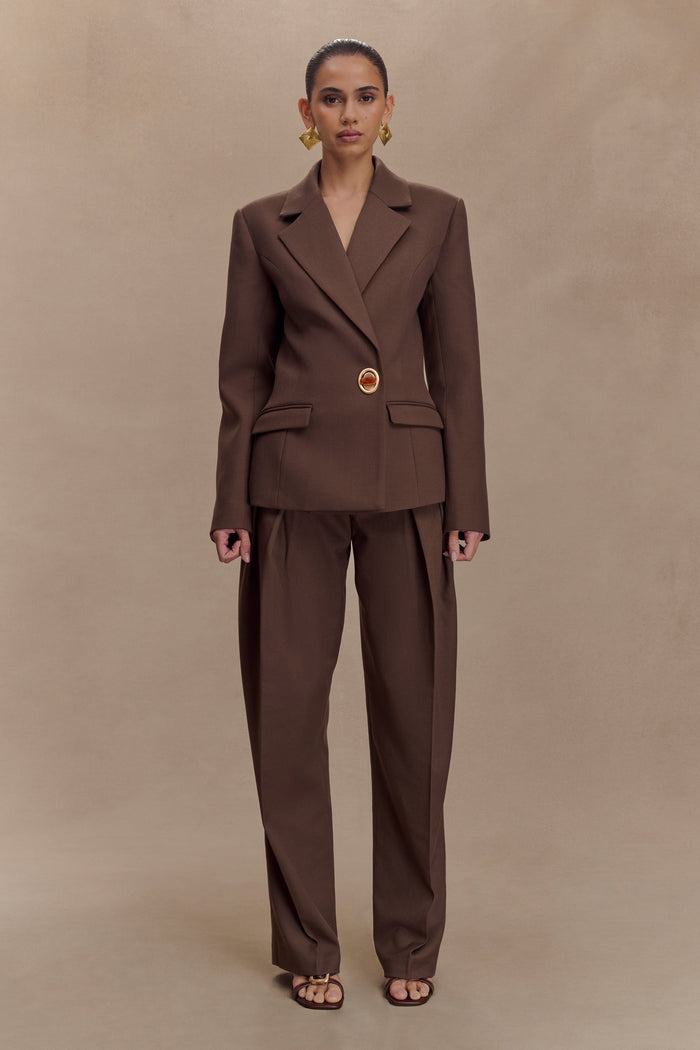 Penelope Pleated High Waisted Pants - Chocolate