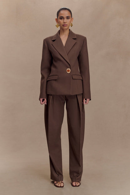 Penelope Pleated High Waisted Pants - Chocolate
