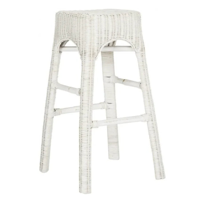 Percy Rattan Bar Stool in White Distress