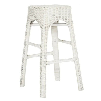 Percy Rattan Bar Stool in White Distress