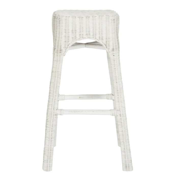 Percy Rattan Bar Stool in White Distress