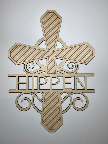Personalized cross wood sign home decor, family name sign