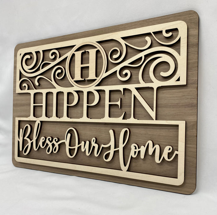 Personalized family sign, personalized wood sign monogram sign, bless our home