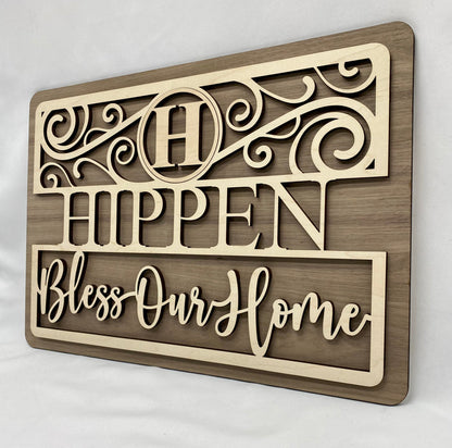 Personalized family sign, personalized wood sign monogram sign, bless our home