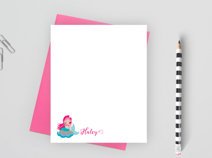 Personalized Mermaid Stationery For Girls, Mermaid Note Cards
