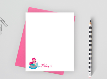 Personalized Mermaid Stationery For Girls, Mermaid Note Cards
