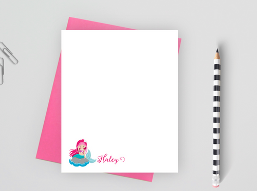 Personalized Mermaid Stationery For Girls, Mermaid Note Cards