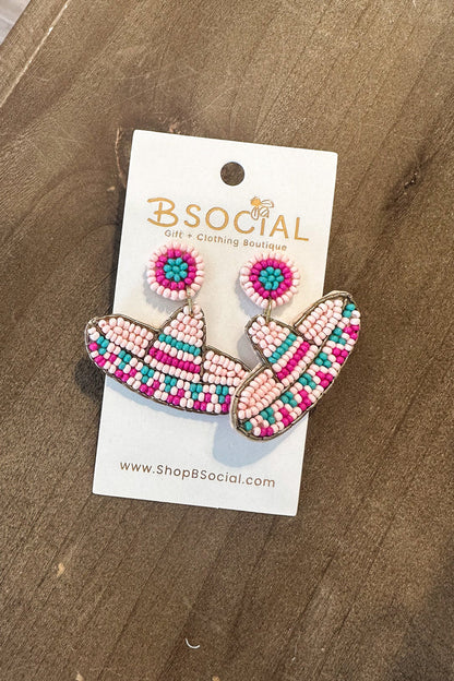 Pink Sombrero Beaded Dangle Earrings - B Social Boutique