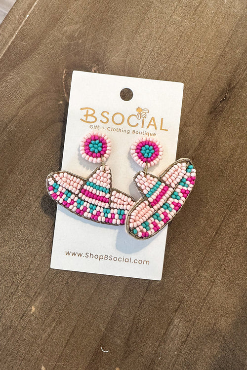 Pink Sombrero Beaded Dangle Earrings - B Social Boutique