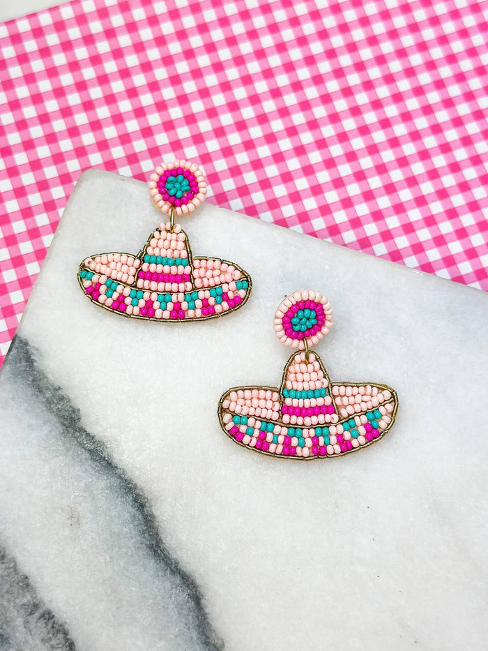 Pink Sombrero Beaded Dangle Earrings - B Social Boutique