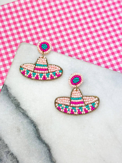 Pink Sombrero Beaded Dangle Earrings - B Social Boutique