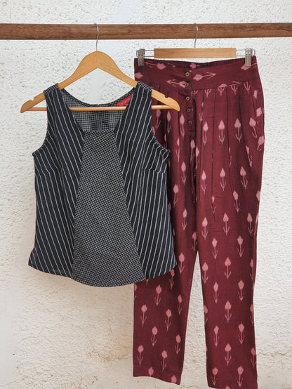 Pinwheel Pants - Maroon Ikkat