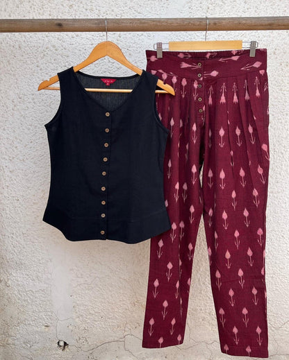Pinwheel Pants - Maroon Ikkat