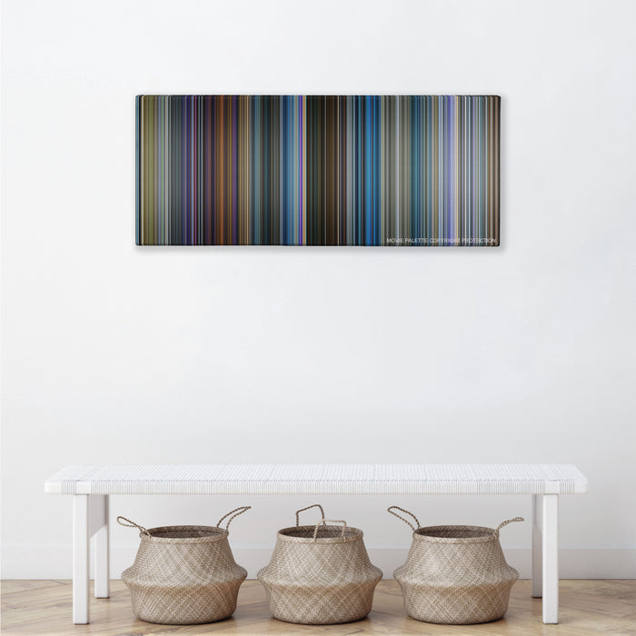 Pokemon Detective Pikachu color palette canvas above a white bench with three woven baskets