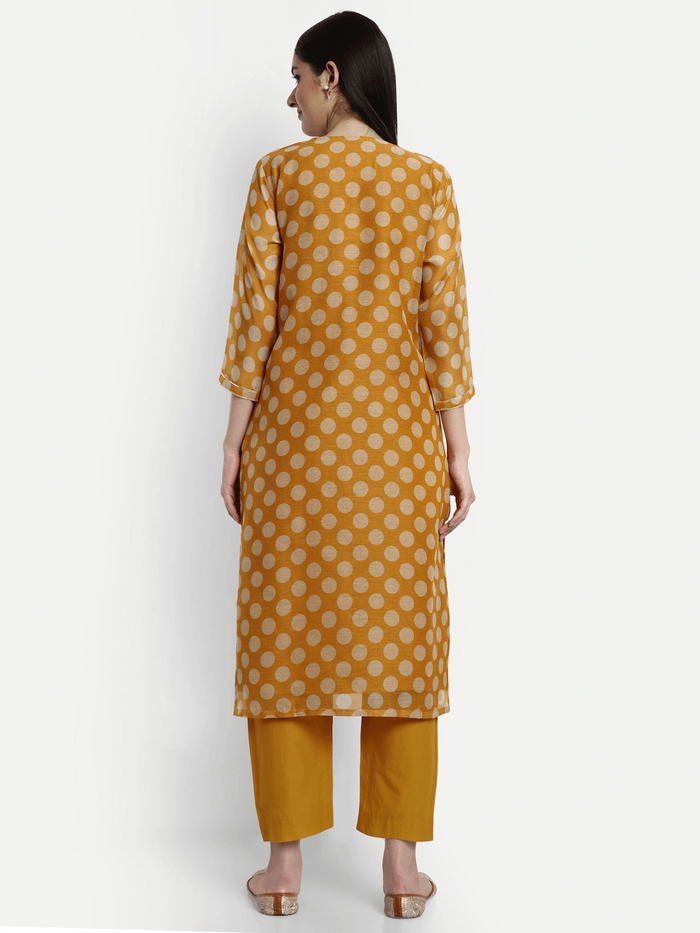 Polka Dots Kurti Set in Yellow with Dupatta