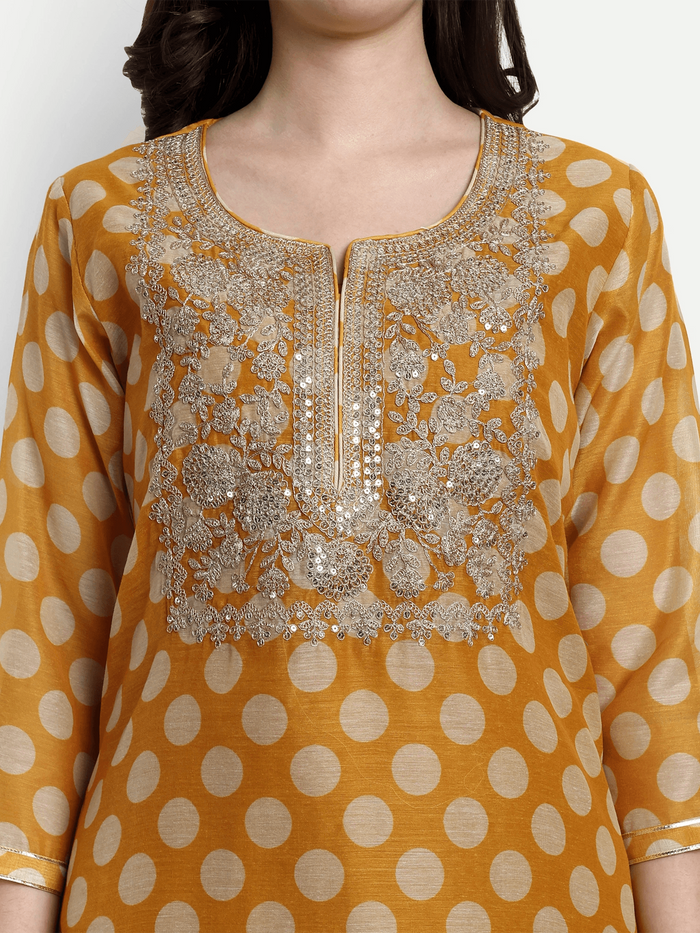 Polka Dots Kurti Set in Yellow with Dupatta