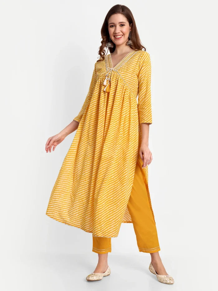 Printed Alia Cut Cotton Kurti Set