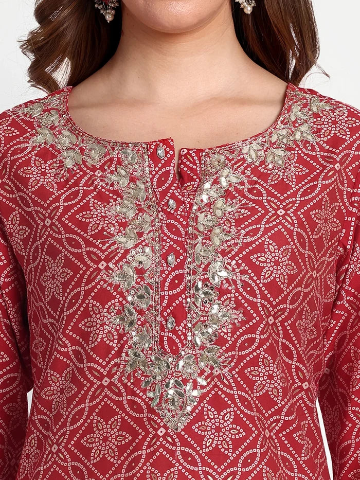Printed Bandhani Top With Trousers