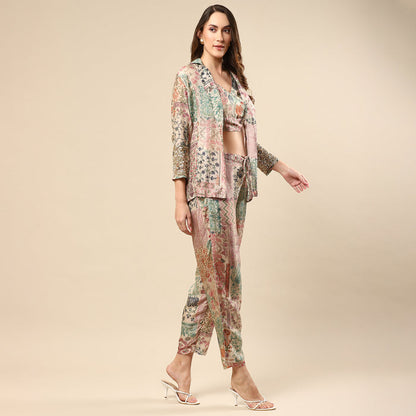 Printed Cotton Silk Co-ord Set with Jacket