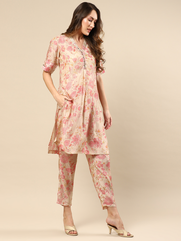 Printed Cotton Silk Kurta With Pant