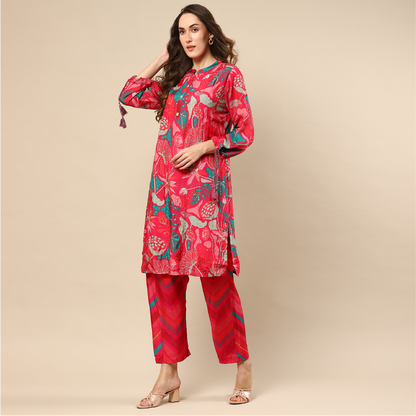 Printed Pink Muslin Kurta Set