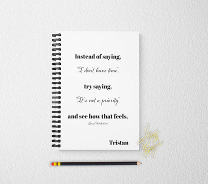 Priorities inspirational personalized notebook personalized custom journal personalized journal gift