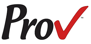 PROV logo with black stylized text and a bold red checkmark forming part of the letter V design