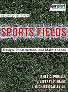 Cover of Sports Fields Design Construction and Maintenance 2nd Edition with grassy field background and bold red title text