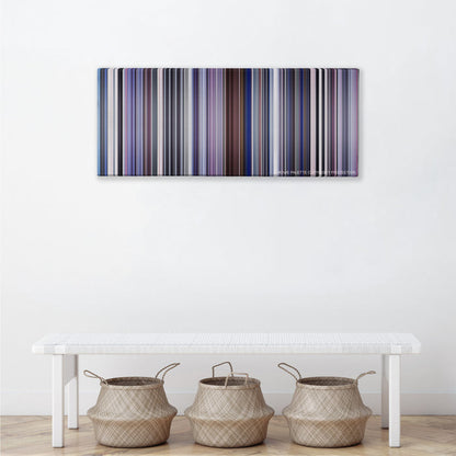 Punch-Drunk Love color palette canvas above a white bench with three woven baskets