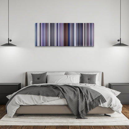 Punch-Drunk Love color palette canvas above a bed, between two black pendant lamps