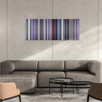 Punch-Drunk Love color palette canvas on a concrete wall above a gray sectional sofa