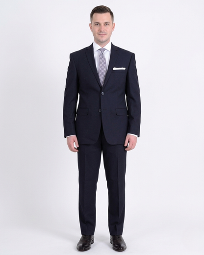 Raphael Slim Fit Navy Blue Textured Two Button Wool Touch Suit - The Suit Depot