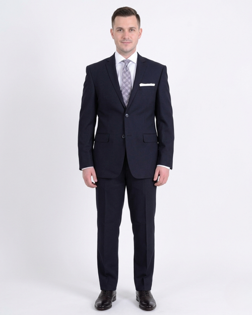 Raphael Slim Fit Navy Blue Textured Two Button Wool Touch Suit - The Suit Depot