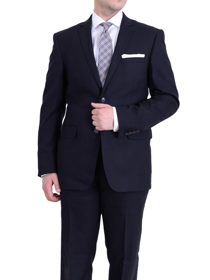 Raphael TWO PIECE SUITS Raphael Slim Fit Navy Blue Textured Two Button Wool Suit