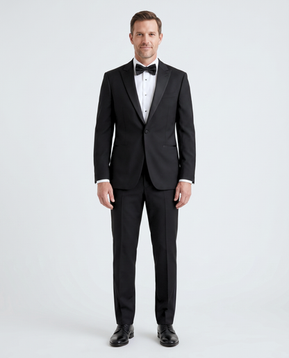 Raphael Slim Fit Solid Black Tuxedo Suit With Satin Stripe On Pant - The Suit Depot