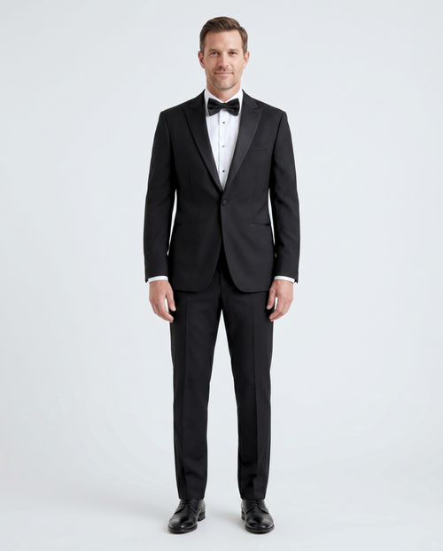 Raphael Slim Fit Solid Black Tuxedo Suit With Satin Stripe On Pant - The Suit Depot