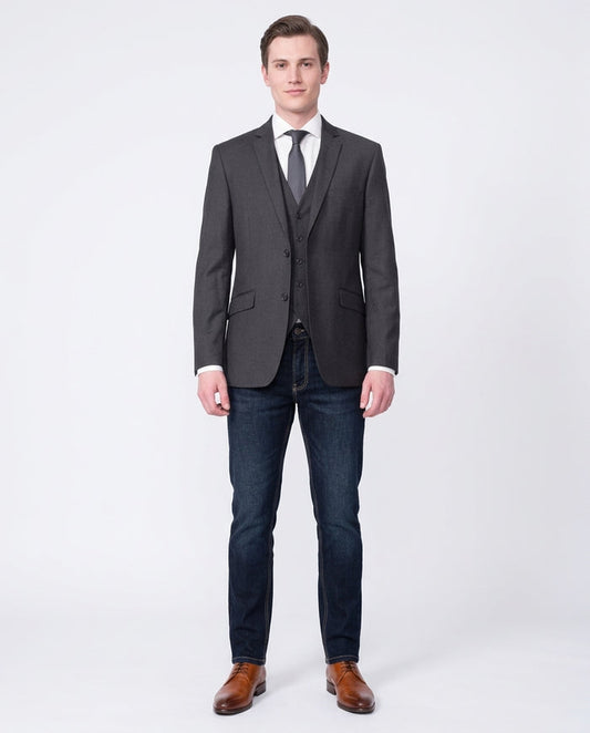 Raphael Slim Fit Solid Charcoal Gray Two Button Blazer Suit Jacket - The Suit Depot
