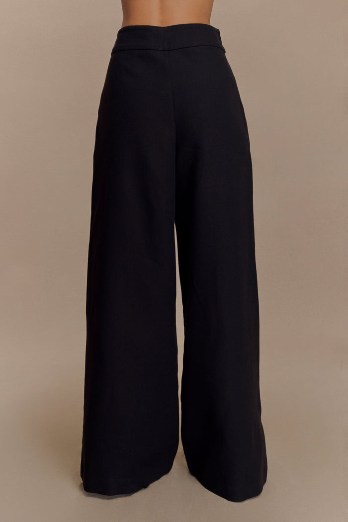 Raya Mid Rise Wide Leg Linen Pant - Black