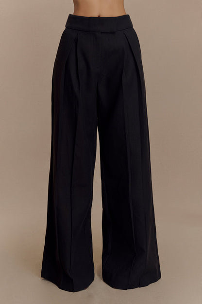 Raya Mid Rise Wide Leg Linen Pant - Black