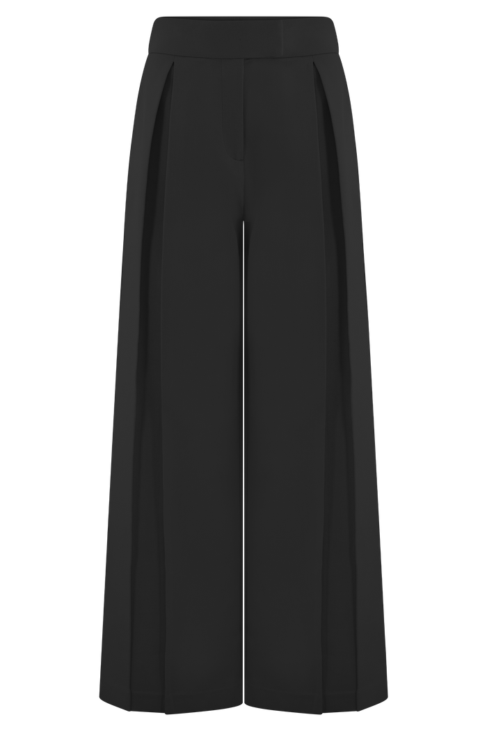 Raya Mid Rise Wide Leg Linen Pant - Black
