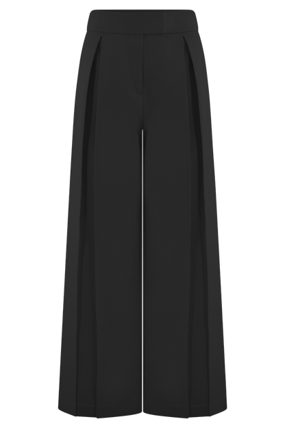 Raya Mid Rise Wide Leg Linen Pant - Black