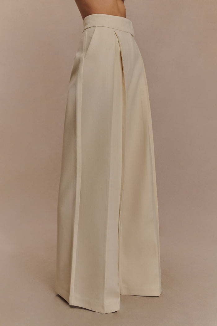 Raya Mid Rise Wide Leg Linen Pant - Natural Beige