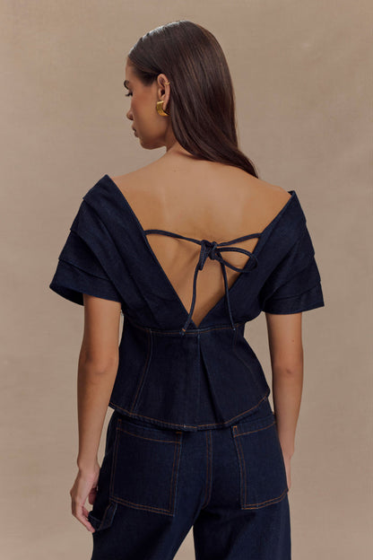 Rayne Off Shoulder Denim Top - Indigo Blue
