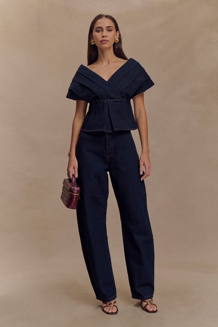 Rayne Off Shoulder Denim Top - Indigo Blue