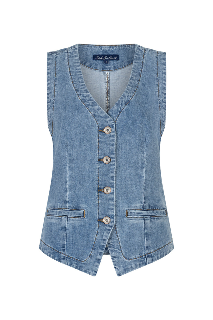 Red Button SRB4867 Denim Light Blue Waistcoat made from soft stretch denim, shop Red Button at Dotique online