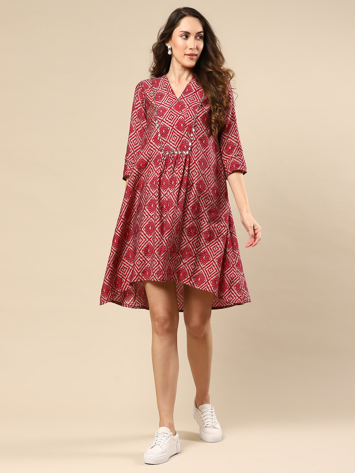 Red Printed Cotton Silk Co-ord Set