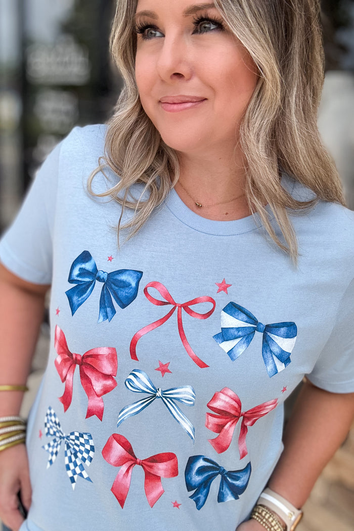 Red White & Bows Light Blue Tee - B Social Boutique